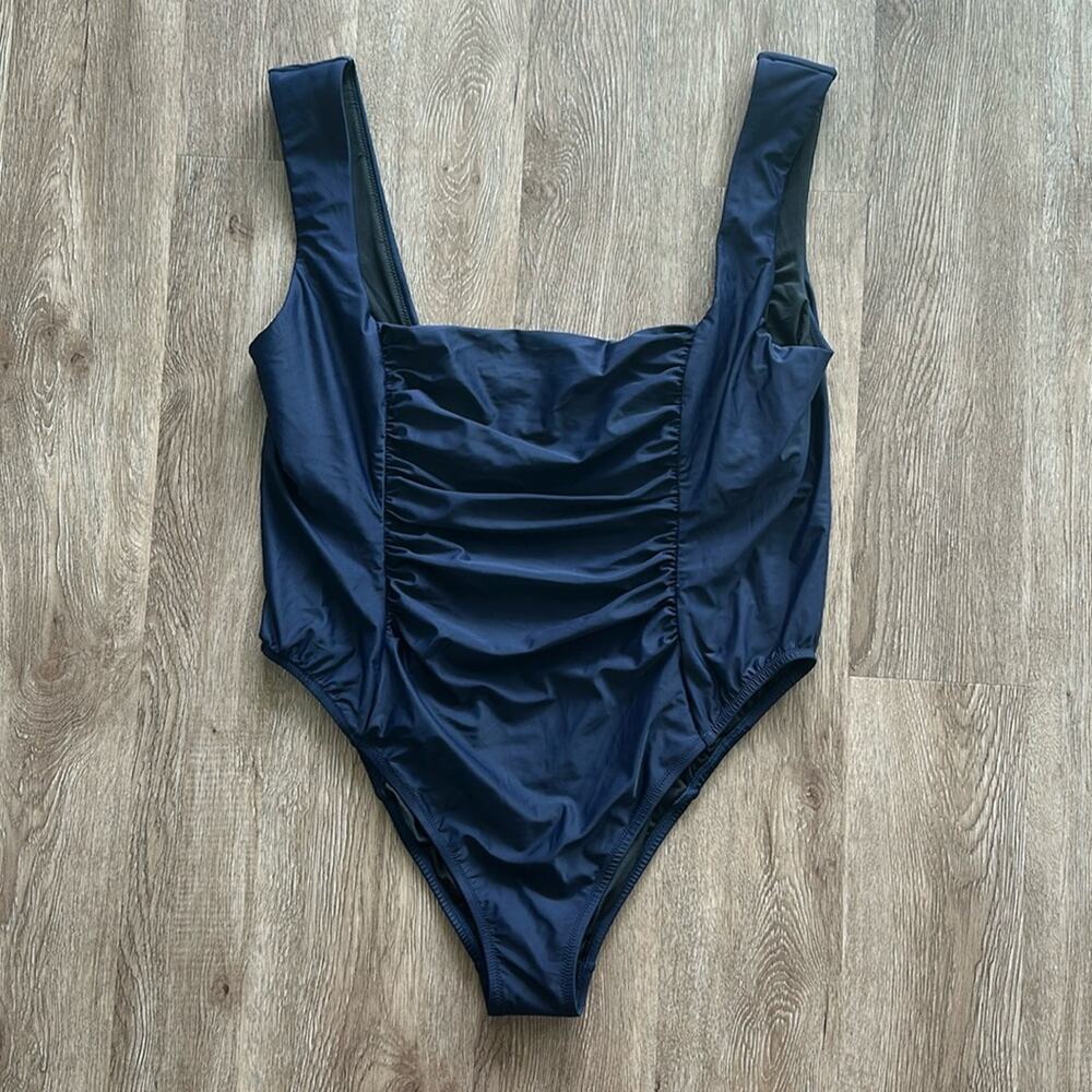 NWT J.Crew Ruched Squareneck One-Piece Swimsuit‎ Navy Blue Size 24